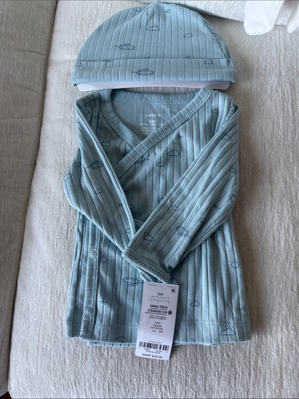 Carter's Light Blue Ribbed Wrap Top & Beanie Set
